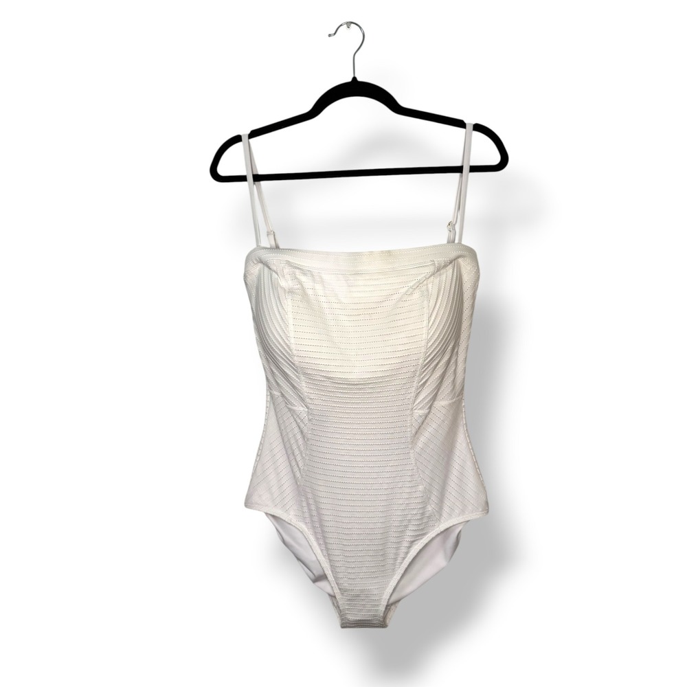 Hermoza Women's 12 One Piece Swimsuit White Textured Padded Designer NEW